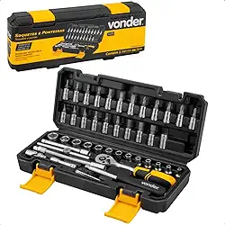Vonder, Jogo De Soquetes Sextavados E Ponteiras Com Encaixe De 1/4", 4 Mm A 14 Mm, Com Catraca, 46 Peças.