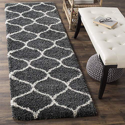 Image of Handwoven Microfibre 3D Rug for Living Room (Dark Grey & Ivory Moraccan, 2 X 8 Feet (Runner), Microfibre)