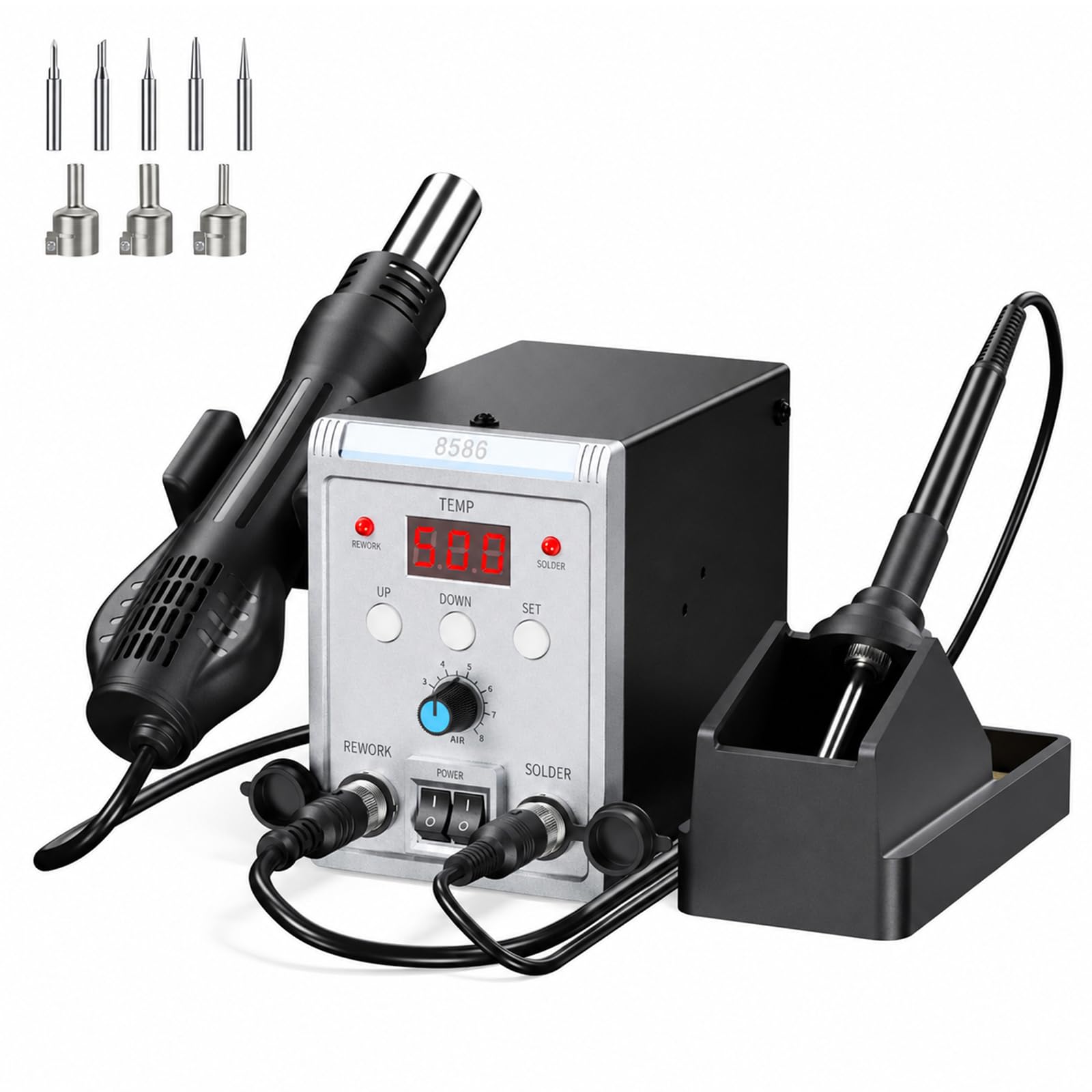 Stazione Saldante, 700W Stazione Saldatura e ad Aria Calda 2 in 1 Saldatore Stagno con Display a LED, Stazione Dissaldante per Elettronica, Progetti fai-da-te, Riparazione