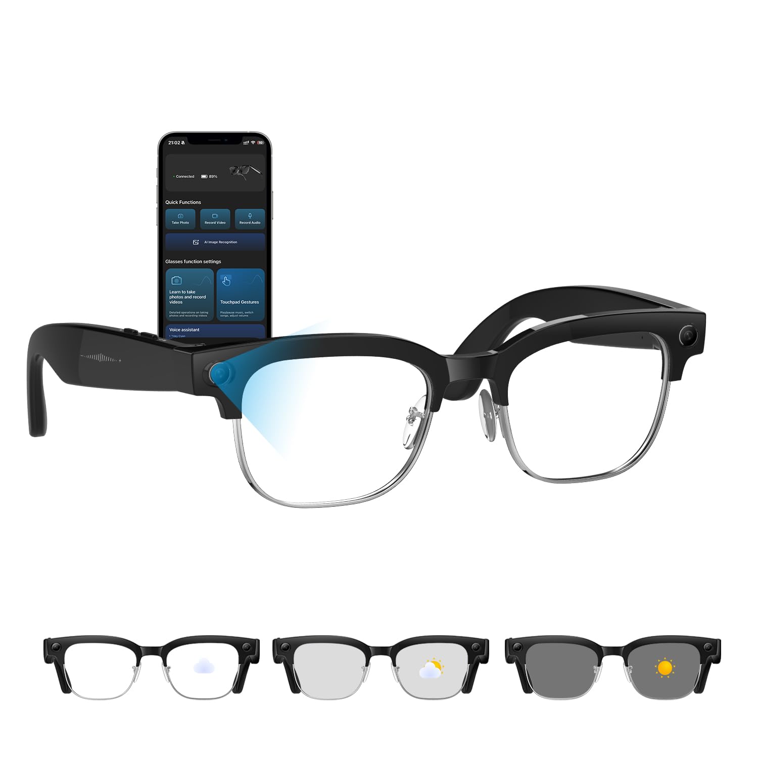 AI Smart Glasses with Camera 8MP Anti-Shake Camera Glasses for Men Women 1080P Video Recording Sunglasses GPT Identify