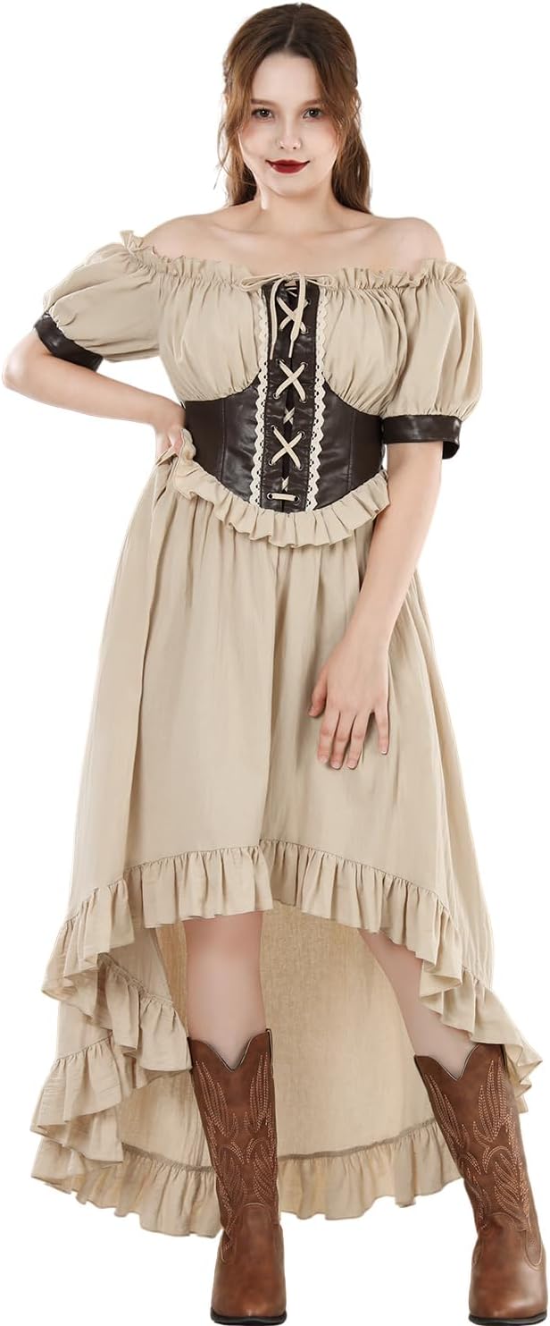 FCCAM Renaissance Faire Costume Off Shoulder Ruffle Cottagecore Victorian Dress Costume for Women - Image 2
