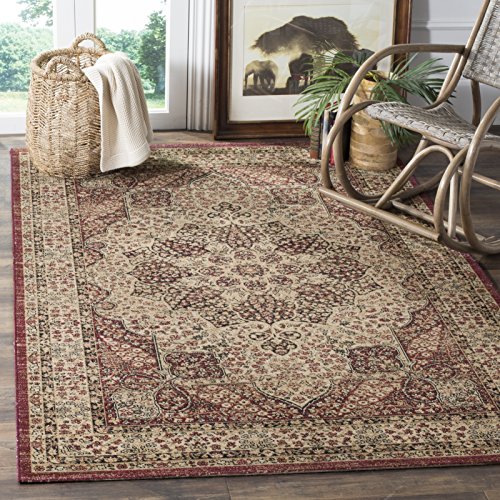 SAFAVIEH Traditionell Teppich für Wohnzimmer, Esszimmer, Schlafzimmer - Lavar Kerman Collection, Kurzer Flor, Creme und Rot, 91 X 152 cm SAFAVIEH Traditionell Teppich für Wohnzimmer, Esszimmer, Schlafzimmer - Lavar Kerman Collection, Kurzer Flor, Creme und Rot, 91 X 152 cm