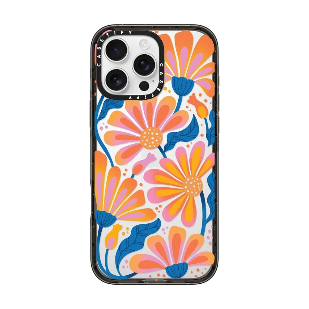 CASETiFY Impact Case for iPhone 16 Pro Max [Slim / 8.2 ft. 4X Military Grade Drop Protection/Wireless Charging Compatible] - Lazy Daisy - Clear Black