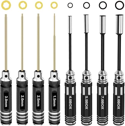 RC Hex Driver Set Tools Kit - 8pcs Titanium Allen Screwdriver 1.5mm-8.0mm for Car, Quadcopter, Drone, Boat
