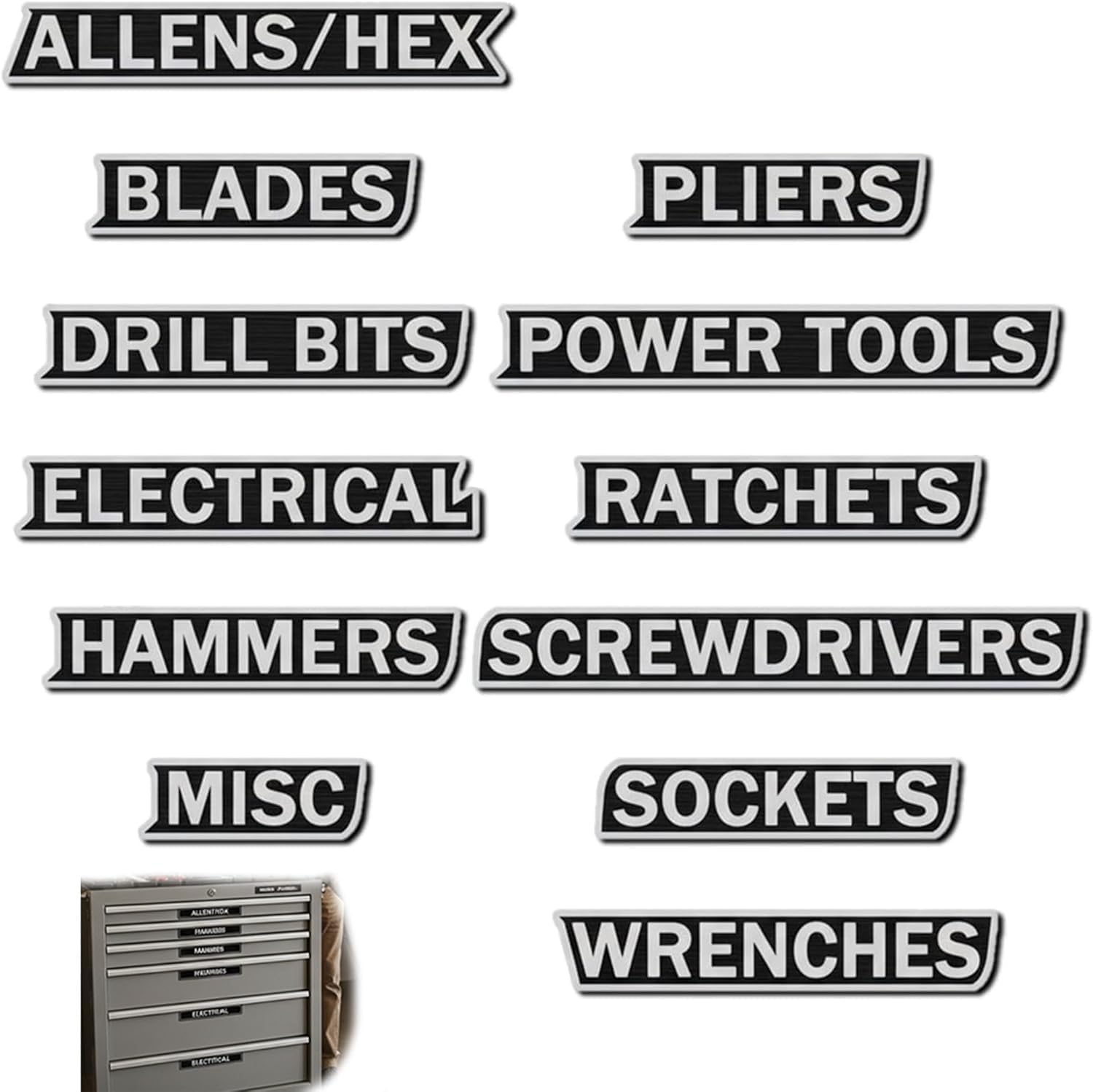 Magnetic Toolbox Labels,12Pack Magnetic Tool Box Labels, 3D-Printed ToolBoxLabels, General Tool-Box Organize Accessories, Reusable Tags for Steel Toolboxes, Carts, Drawers, and Cabinets