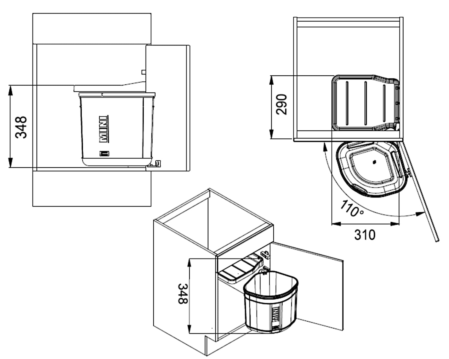 Franke | Poubelle de tri des déchets Sorter Mini (121.0176.518) | Containers : 17.5L | Couleur : Noir