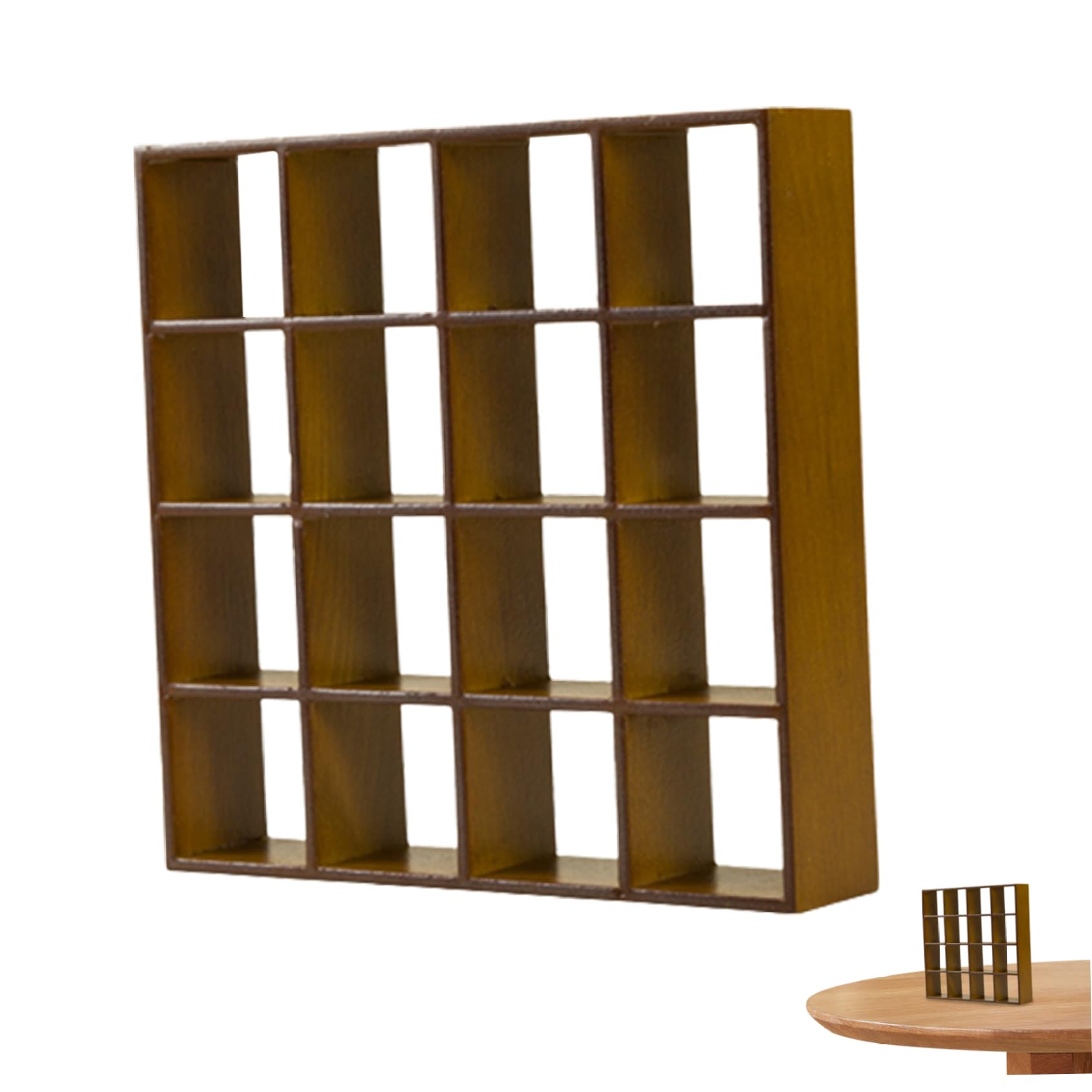 Dollhouse Bookshelf Realistic Wooden Dolls House Furniture 1/12 Scale 16 Grid Mini Display Shelf Wall Rack Stand Dollhouse Furniture for Dollhouse Accessories Decorations Walnut Color