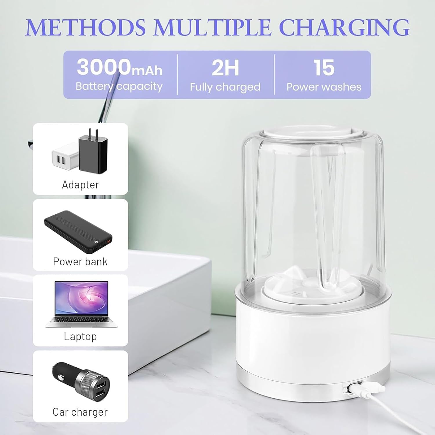 Portable Washer 1L Rechargeable Deep Cleaning Double Modes