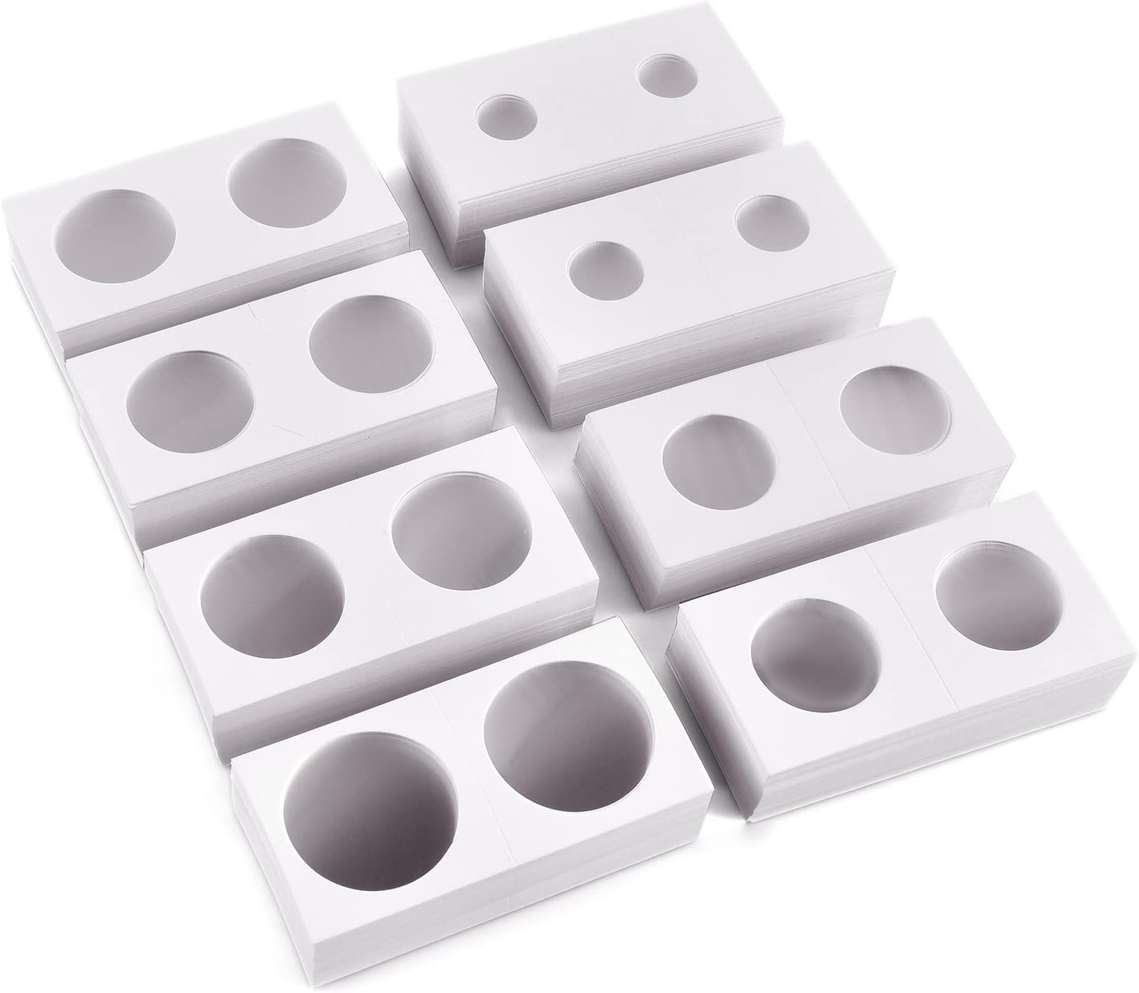 Coin Holders Cardboard Coins Flips 2x2, Coin Collection Supplies Album Display Sleeves Book for Dollars, Penny, Quarter, Nickels, Bill Commemorative Coins Collecting, White, 8 assorted sizes