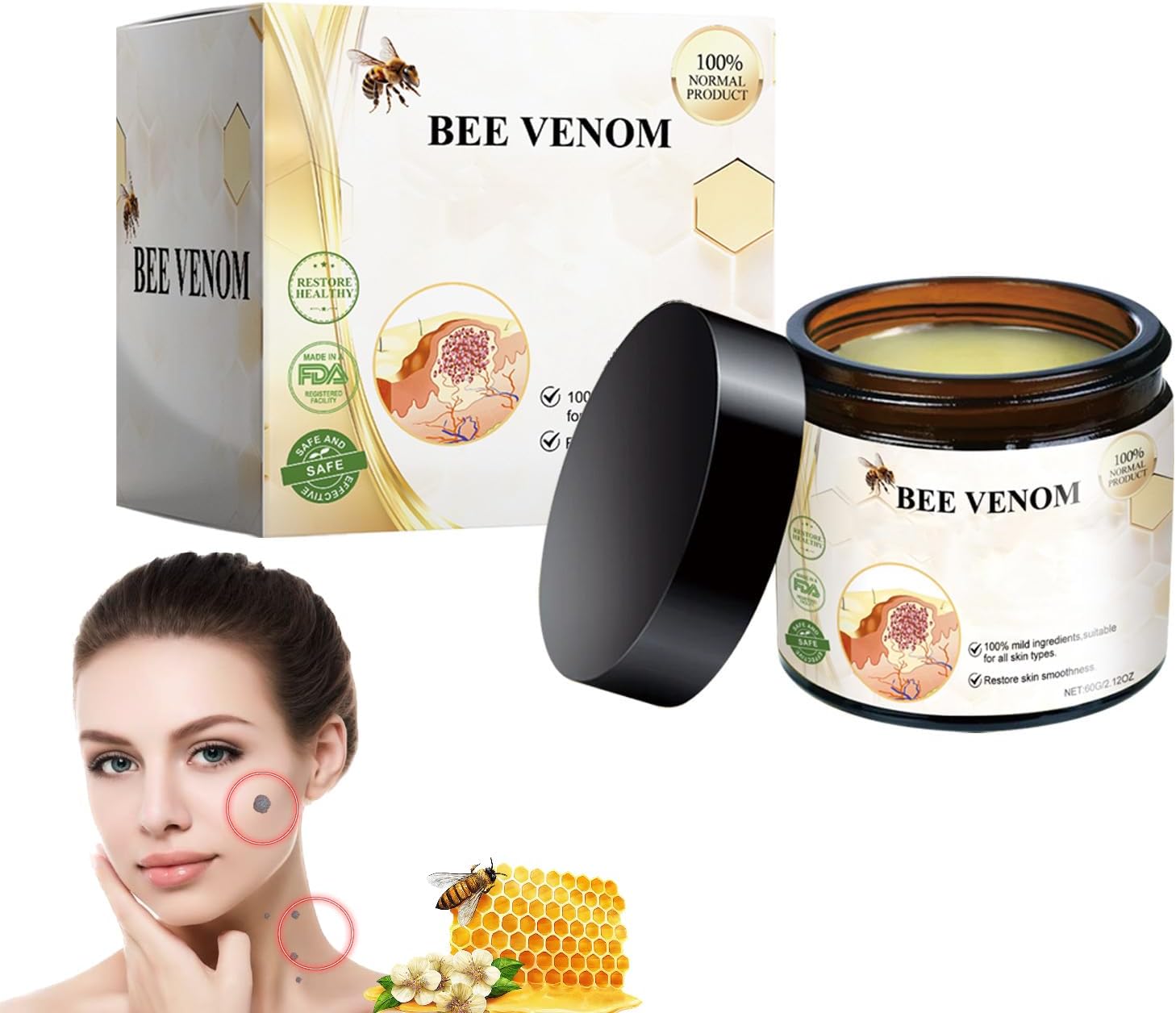 Turonu Bee Venom Cream, 2024 New Bee Venom Repair Cream, Turonu Bee Venom Treatment Cream, Bee Venom Cream for All Skin Types(1Pcs)