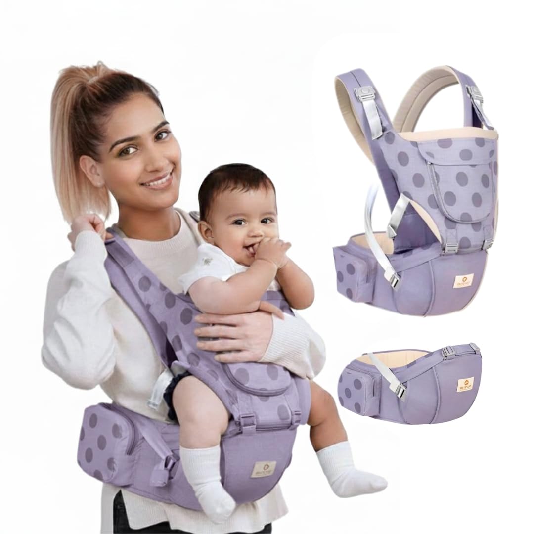 OBABY Carrier Hip Seat Baby Carrier with 5 Carry Positions, Baby Carrier with Hip seat for 0 to 36 Months Baby, Adjustable New-Born to Toddler Carrier (Purple Spotted)