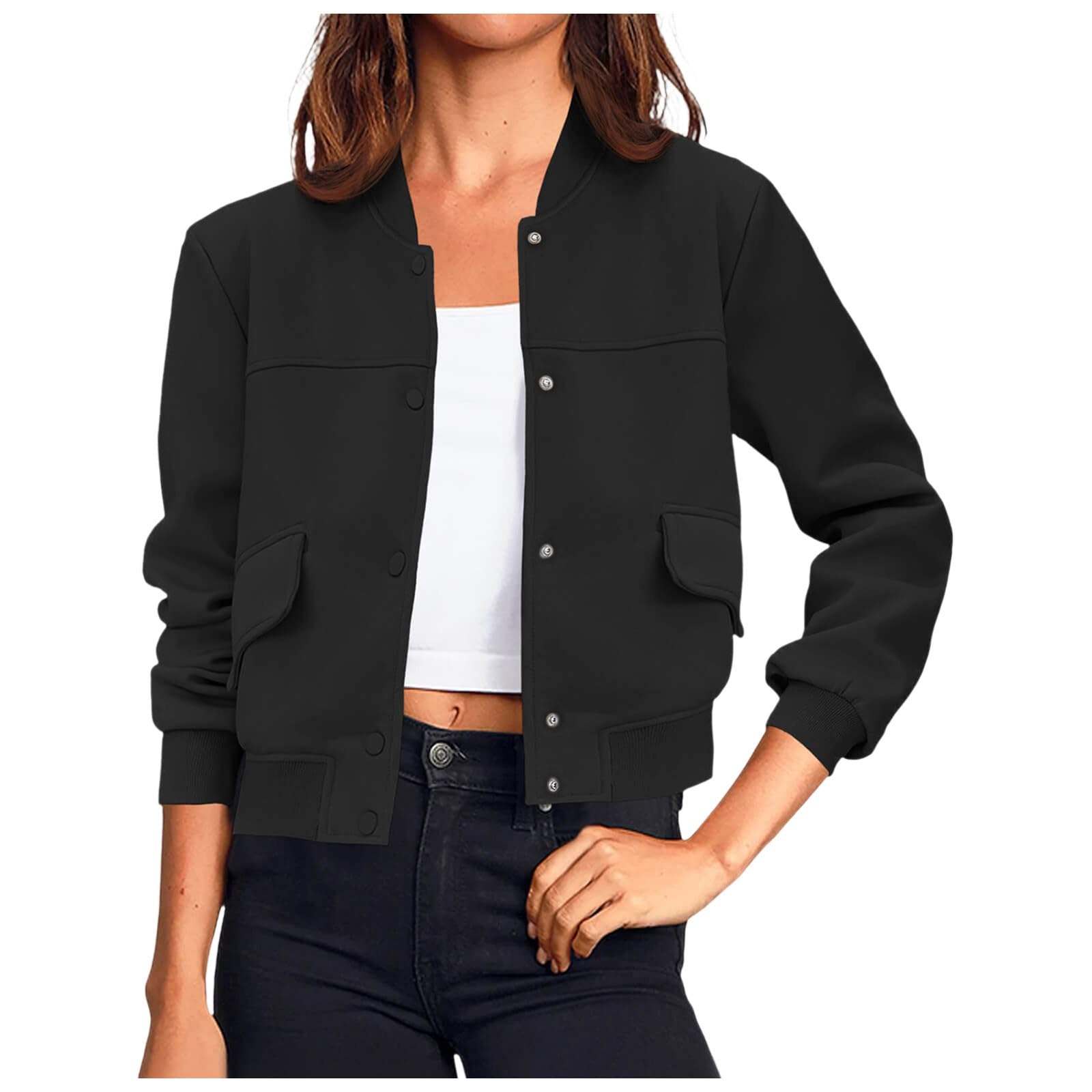 Generisch Damen Blouson Jacke Kurze Bikerjacke Tailoring Übergangsjacke Vielseitige Strickjacke Frühlingsjacke College Jacke Bomberjacke Pilotenjacke Outwear