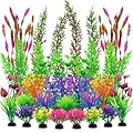 QUOZUO 25pcs Colorful Aquarium Artificial Plastic Plants Decoration, Grass Aquarium Decor Set, Fish Tank Decorations Hides Accessories