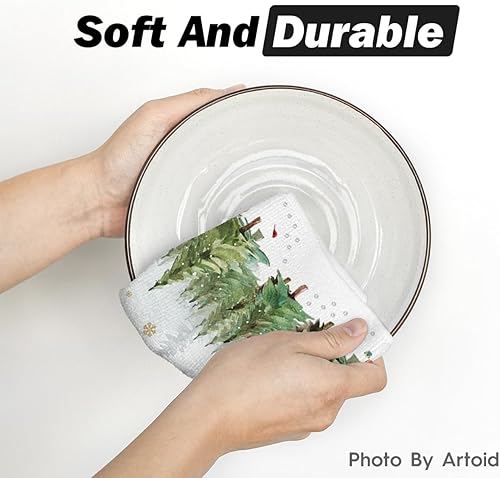 Miniatura 5 de Artoid Mode Juego de 3 toallas de cocina de invierno con diseño de copos de nieve, árbol de Navidad, 18 x 26 pulgadas, decoración de temporada de