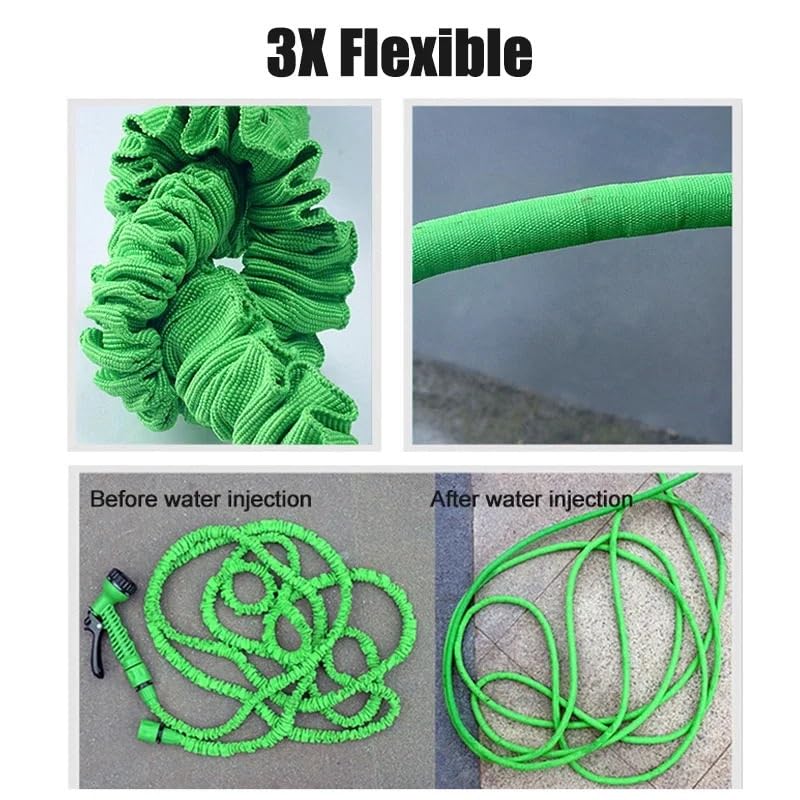 Manguera de jardín Manguera de agua expandible Manguera flexible for jardín, con pistola rociadora, enrollador de manguera extensible, for riego de plantas a alta presión en exteriores(GREEN,50FT-15M
