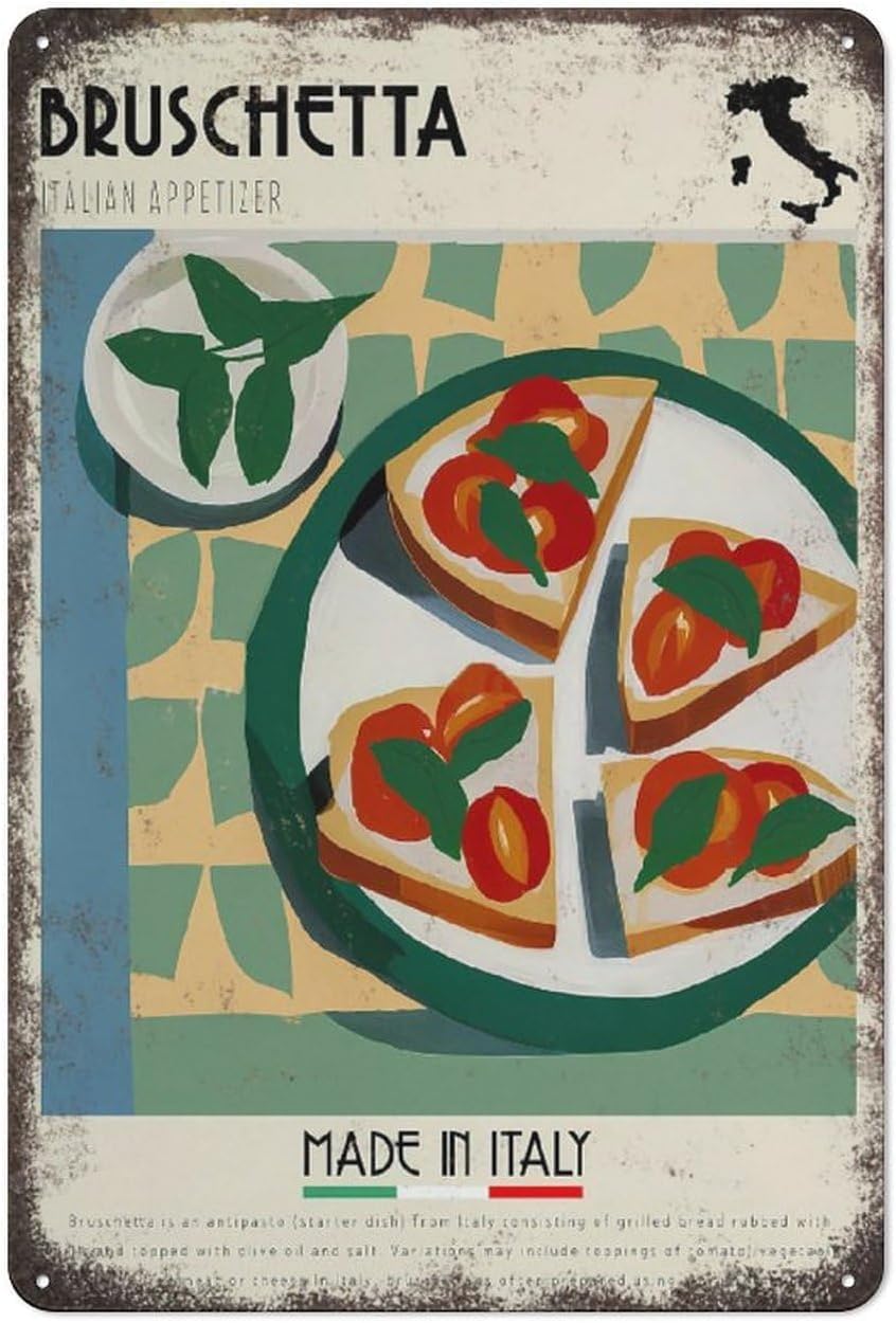 peiyeety Bruschetta Poster Italian Food Pasta Cafe Wall Art Retro Vintage Metal Tin Sign Aluminum Creative Novelty Unique 8x12 inches
