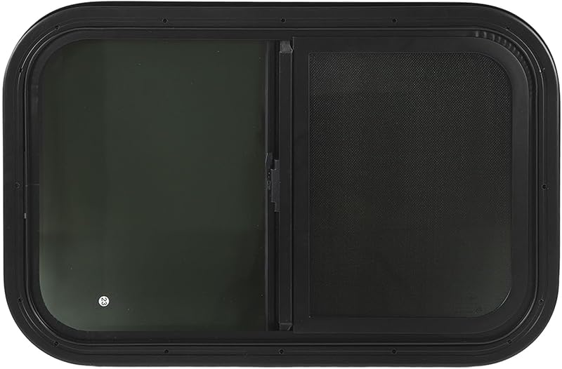 AQXREIGHT 700x300mm Lakóautó Csúszóablak Tempered Glass Fekete Alumínium Kerettel Szúnyoghálóval