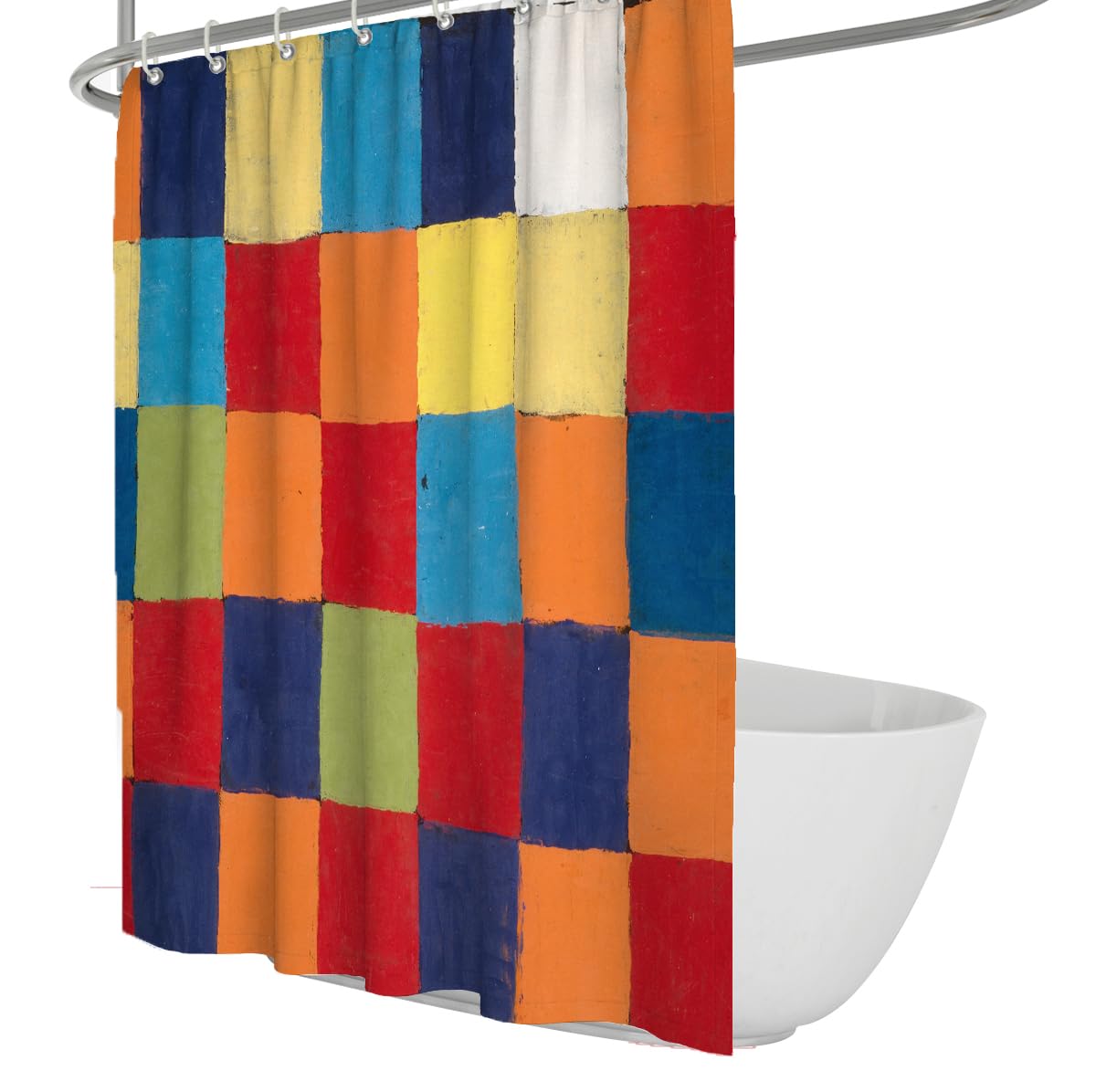 OLLIAR Home Colorful Grid Shower Curtain Sets Modern Abstract Geometric Checkerboard Mosaic Color Block Bathroom Curtain Fabric Waterproof Washable 220x200cm