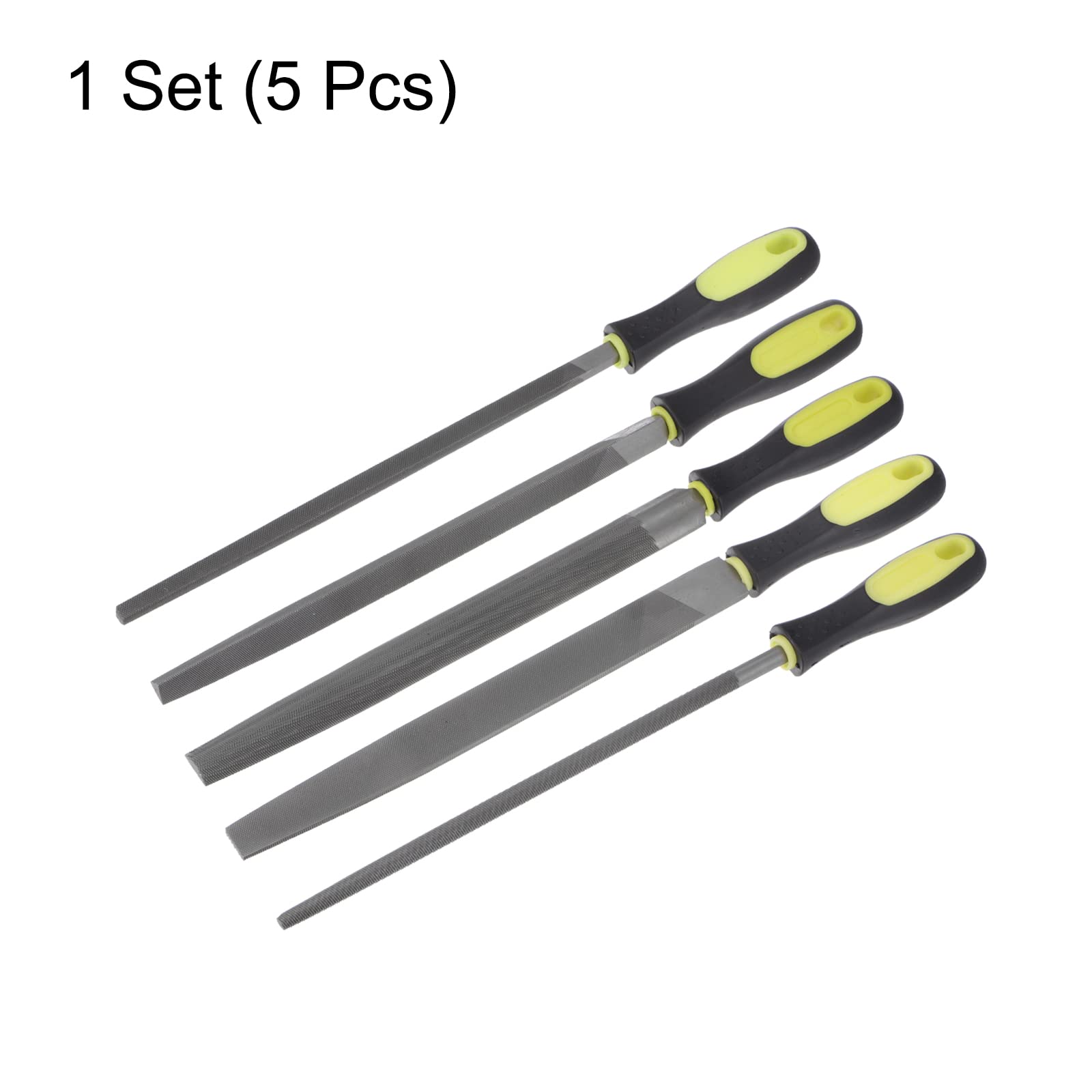 sourcing map Metal Limar Fijar 10" Alto Carbono Endurecido Acero Cortar Manual Escofinar con Plástico Mango para Desbarbar y Retirar Material (Redondo, Semidonda, Triangular, Plano, Cuadrado)