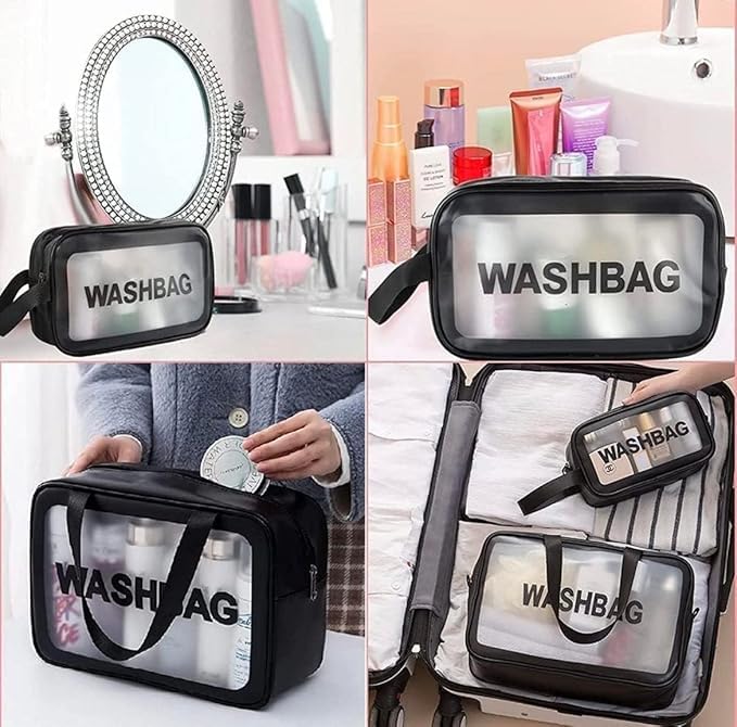 Image of GRILL BUMP Clear Makeup Pouch Set, Cosmetic Organizer Bag for Women and Girls Travel Waterproof Toiletry Storage Kit