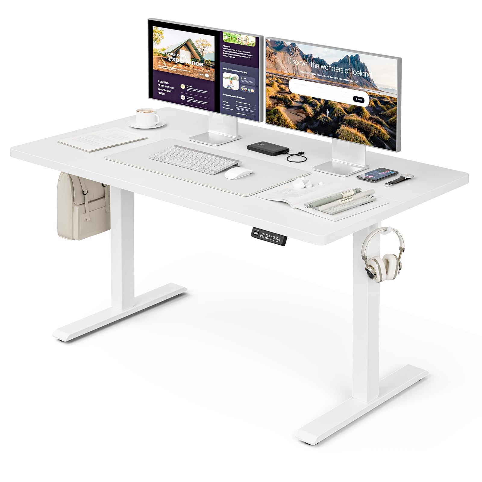 Grandder 47x24 Inch Electric Standing Desk with Keyboard Tray in a home office setting