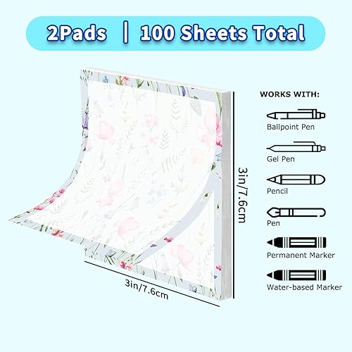 Miniatura 3 de Paquete de 2 notas adhesivas de 3 x 3 pulgadas, almohadillas autoadhesivas, lindas notas adhesivas, divertido bloc de notas a granel fácil de