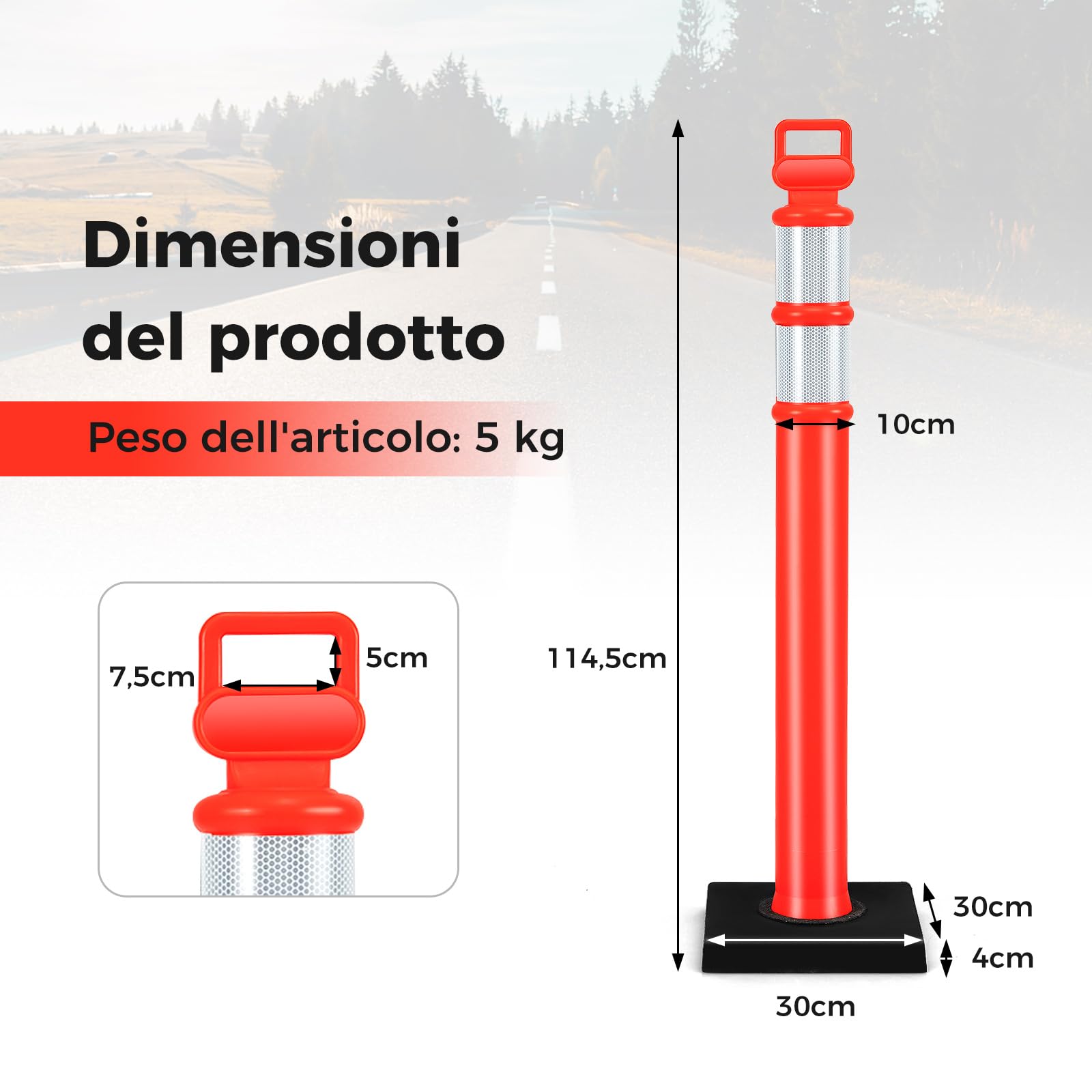COSTWAY Set di 3 Segnaletici Stradali, Barriera di Sicurezza per Traffico con Base in Gomma, Strisce Riflettenti, Maniglia, 30 x 30 x 114,5 cm