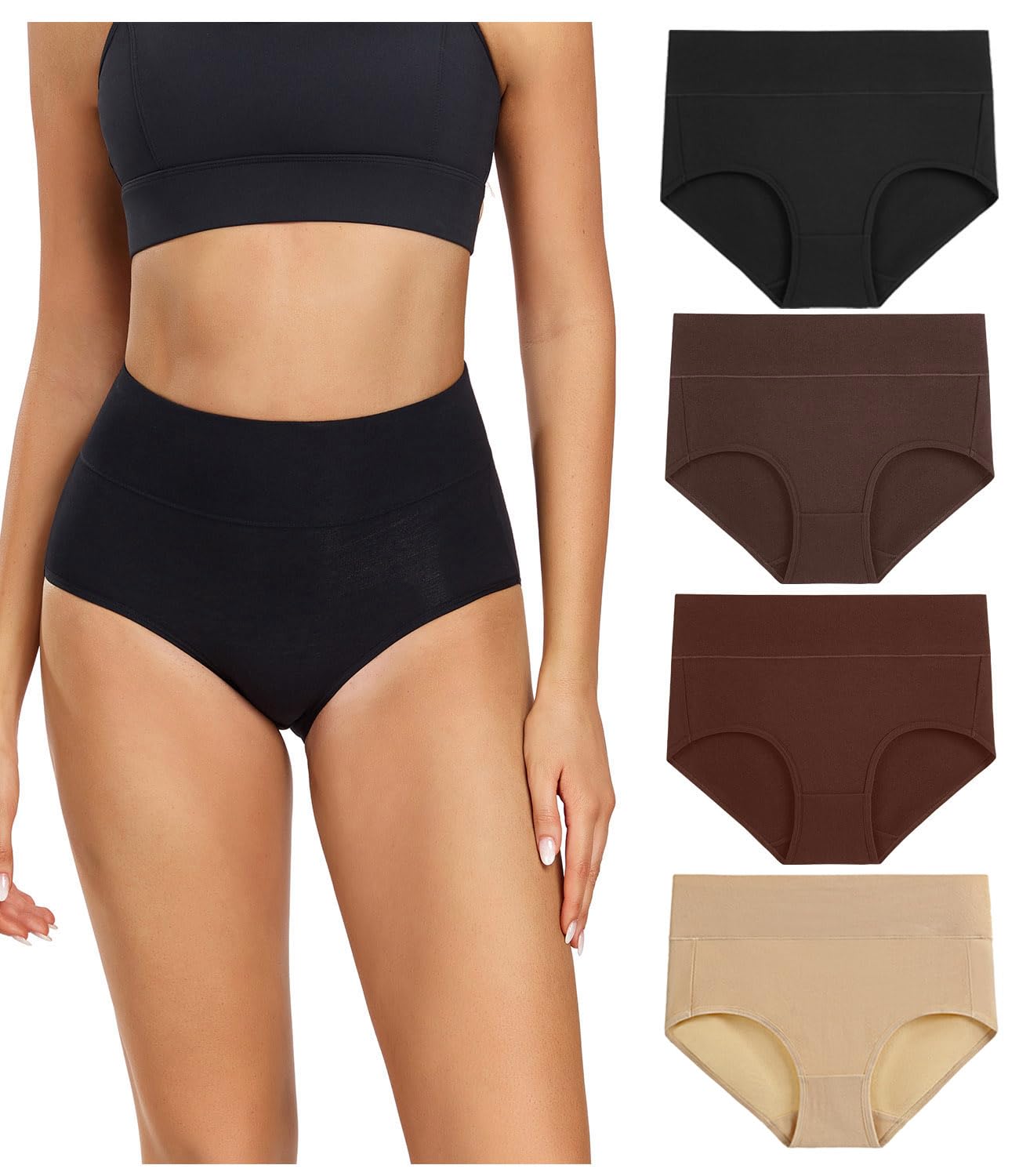 wirarpa Women's Cotton Underwear High Waisted Ladies Panties 4 Pack