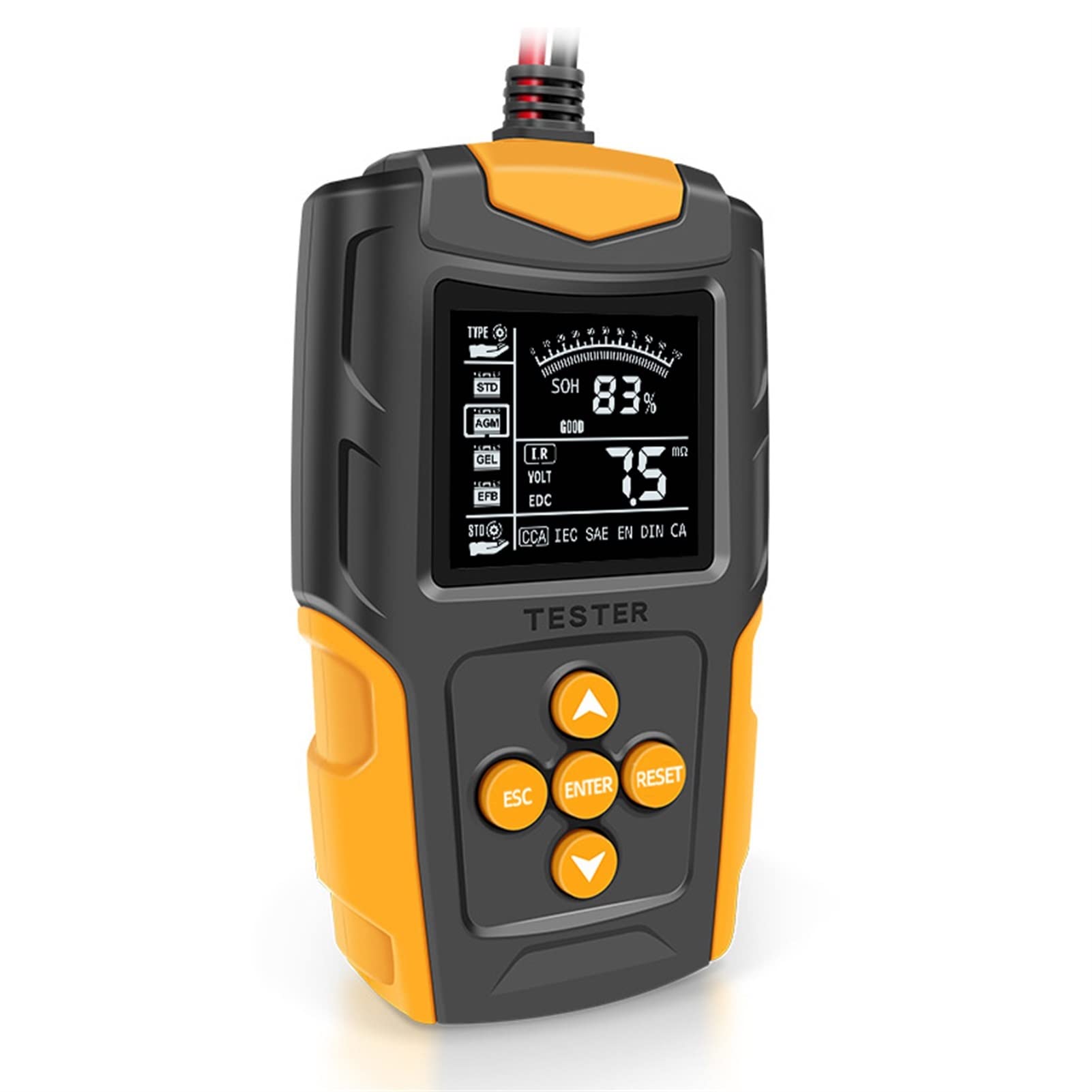 1 2V / 24V Probador de batería de coche LCD Analizador de batería digital Herramienta de diagnóstico de carga de automóviles SOH SOCI CCA IR Medición for la motocicleta del coche.(Bianco)