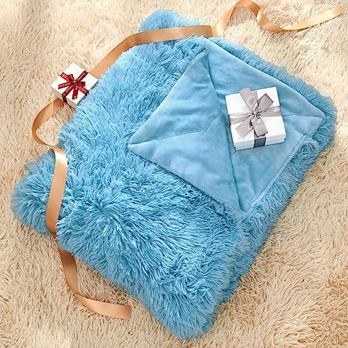 GONAAP Fuzzy Faux Fur Throw Blanket Sky Blue Super Soft Cozy Plush Fuzzy Shaggy Blanket for Couch Sofa Bed (Sky Blue, Throw(50"x60"))