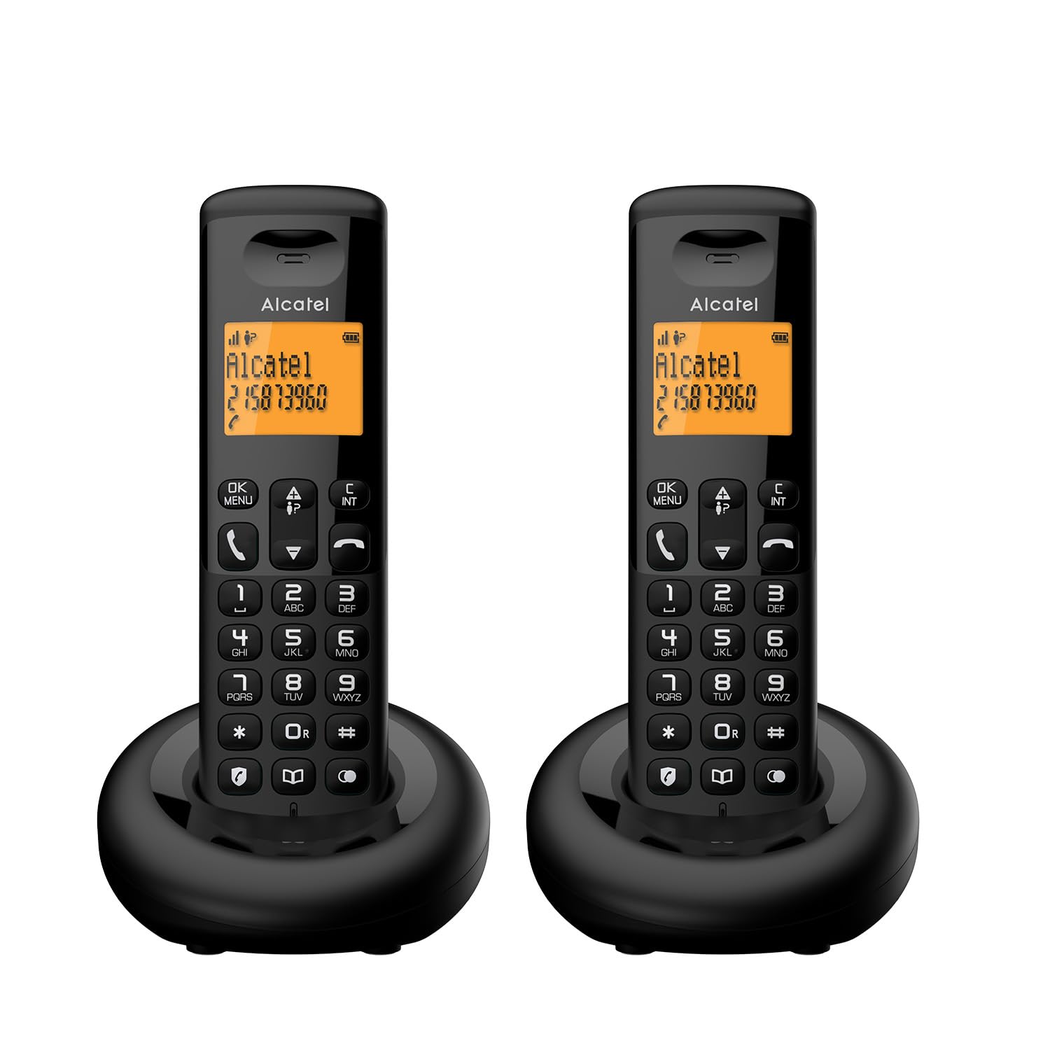 ALCATEL E160 Duo - Telefono Fisso Cordless DECT - Design Compatto - Grande Display Retroilluminato - Funzione Blocco Chiamate Indesiderate - 3 Memorie Dirette - 2 Portatili - Nero