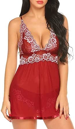 Women's Sexy-Lingerie Babydoll Sleepwear Underwear Lace Dress G-String Nightwear - Foto 7