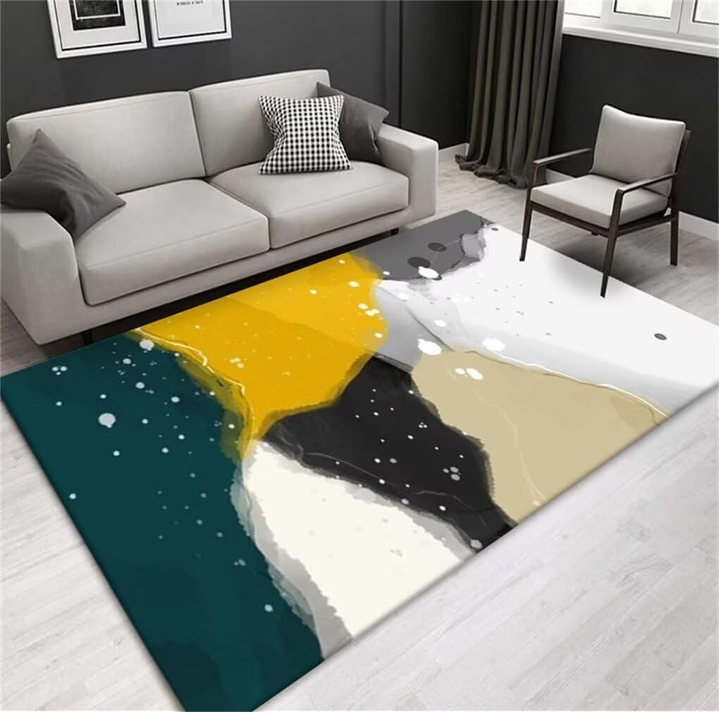 Tapis chambre ado jaune 50x80cm moquette salon au design minimaliste