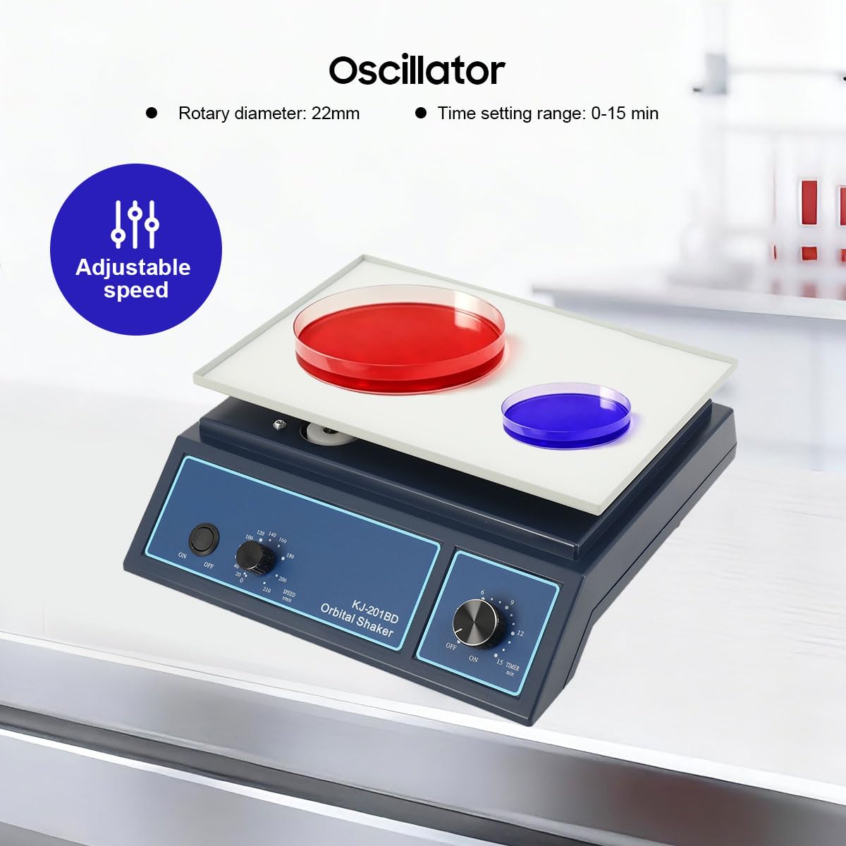 KJ-201BD Agitateur orbitale de laboratoire, 20-210 tr/min vitesse réglable, 220V 10W Agitateur rotateur orbital avec mode continu ou mode minuterie, plateau de travail 315x218 mm