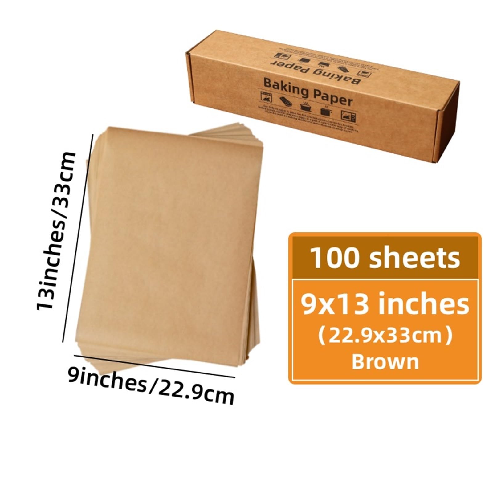 Papel de horno Papel de horno pergamino precortado antiadherente cuadrado for asar a la parrilla, envasado alimentos, freidora aire, galletas al vapor(Brown 9x13in 100pcs)