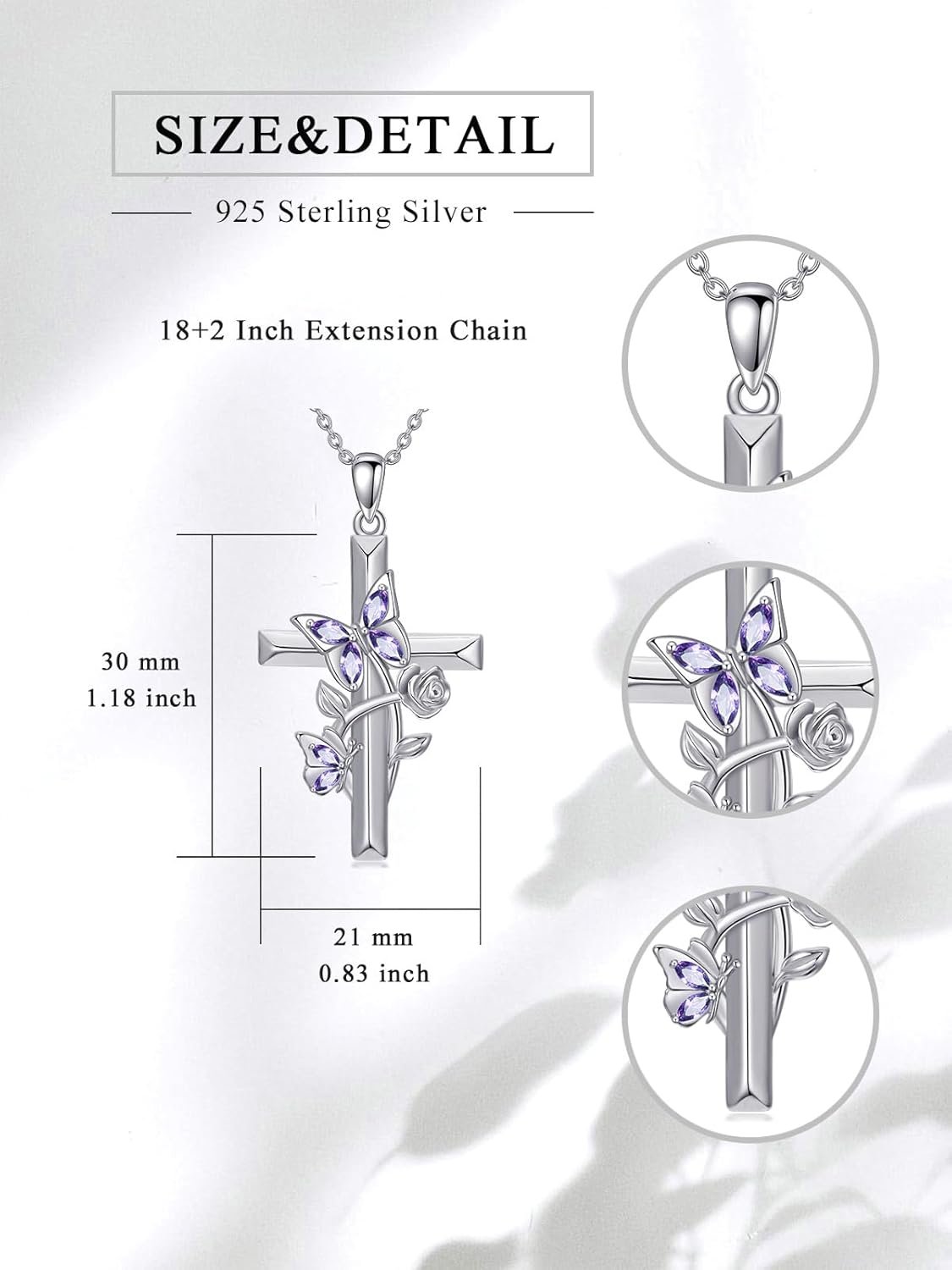 Mothers Day Gift Butterfly Cross Necklace 925 Sterling Silver Womens Butterfly Pendant Jewelry Gift for Mom Wife Grandma - Image 2