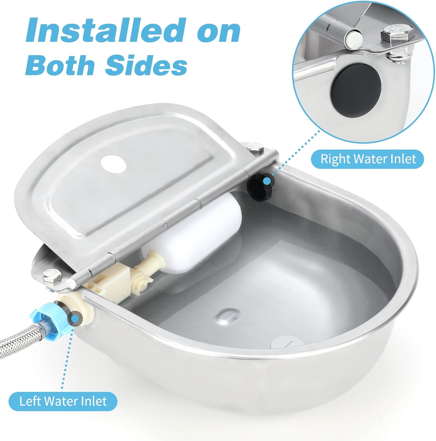 FHTONGE 304 Stainless Steel Automatic Water Dispenser with Drainage for Outdoor Big Dog, Large Auto Fill Dog Waterer Float Valves for Livestock Poultry Horse Cow Goat Pig Chicken Duck Rabbit Drinking