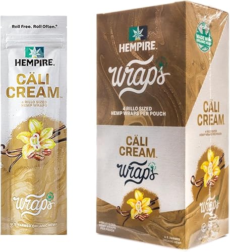 Hempire by Swisher - Envolturas de cáñamo natural, crema cali, caja completa, 60 envolturas en total, incluye adhesivo para ahumar frugal