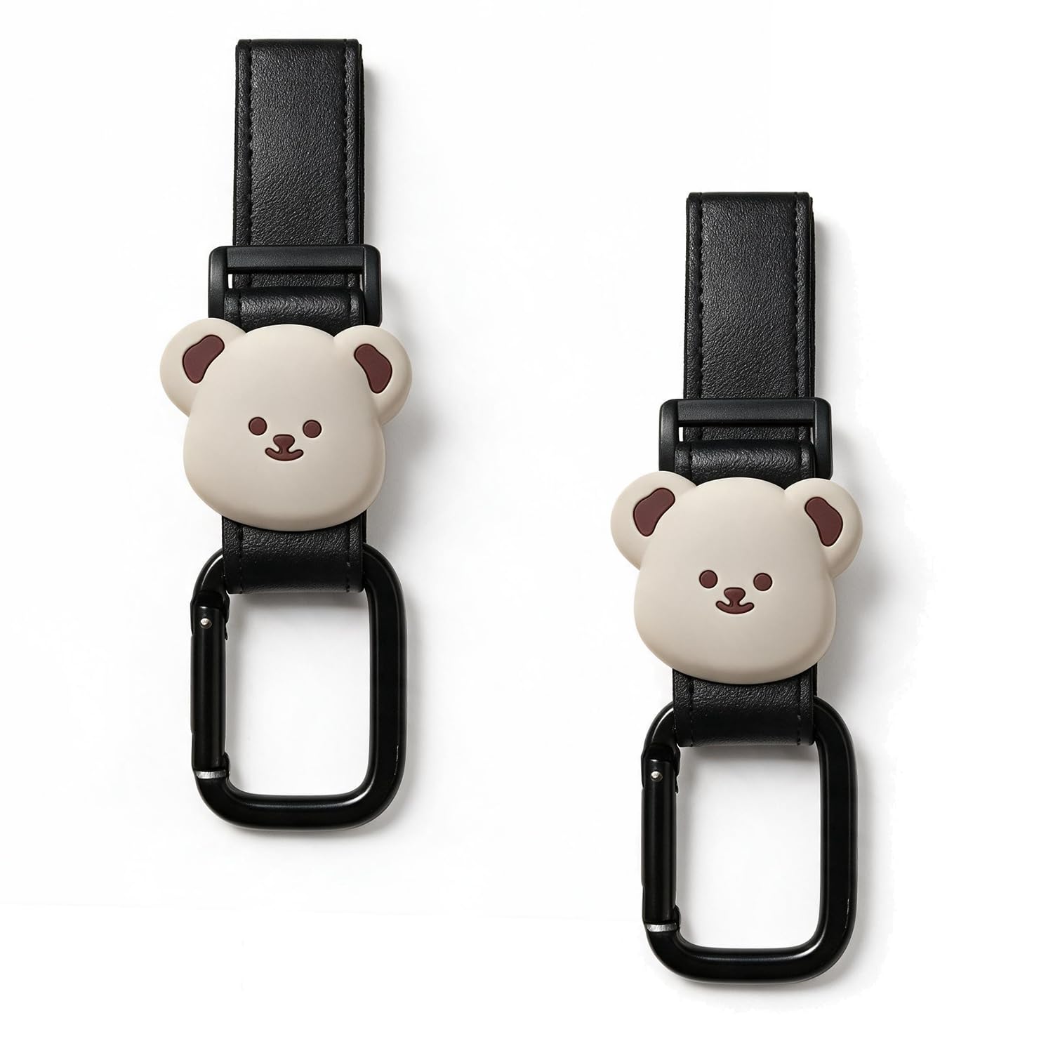 2 Pack Buggy Clips for Pram, Cute Bear Faux Leather Pram Hooks for Bags