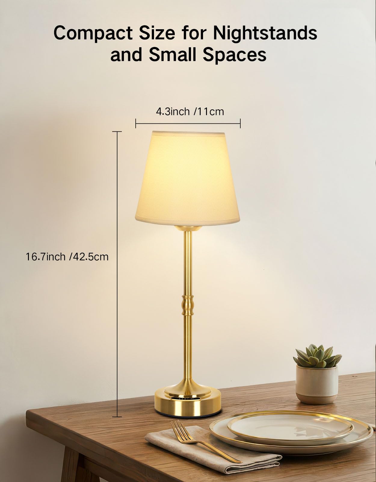 OUTON Pack de 2 Lámparas LED Recargables Inalámbricas – Táctil Regulable, 3 Temperaturas (3000 K–6500 K), 5200 mAh USB‑C, 60 h de Autonomía – para Dormitorio, Salón, Comedor (Oro – 2 Piezas)