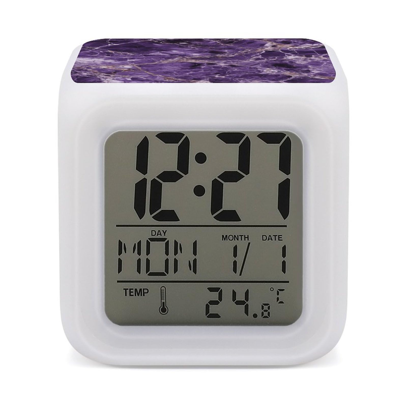 VstaDank Marble Purplem Alarm Clocks with 7 Color Changing Night Light Exquisite Bedroom Digital Clocks with LED Temperature Display Desk Clock Ok to Wake Clocks for Heavy Sleeper