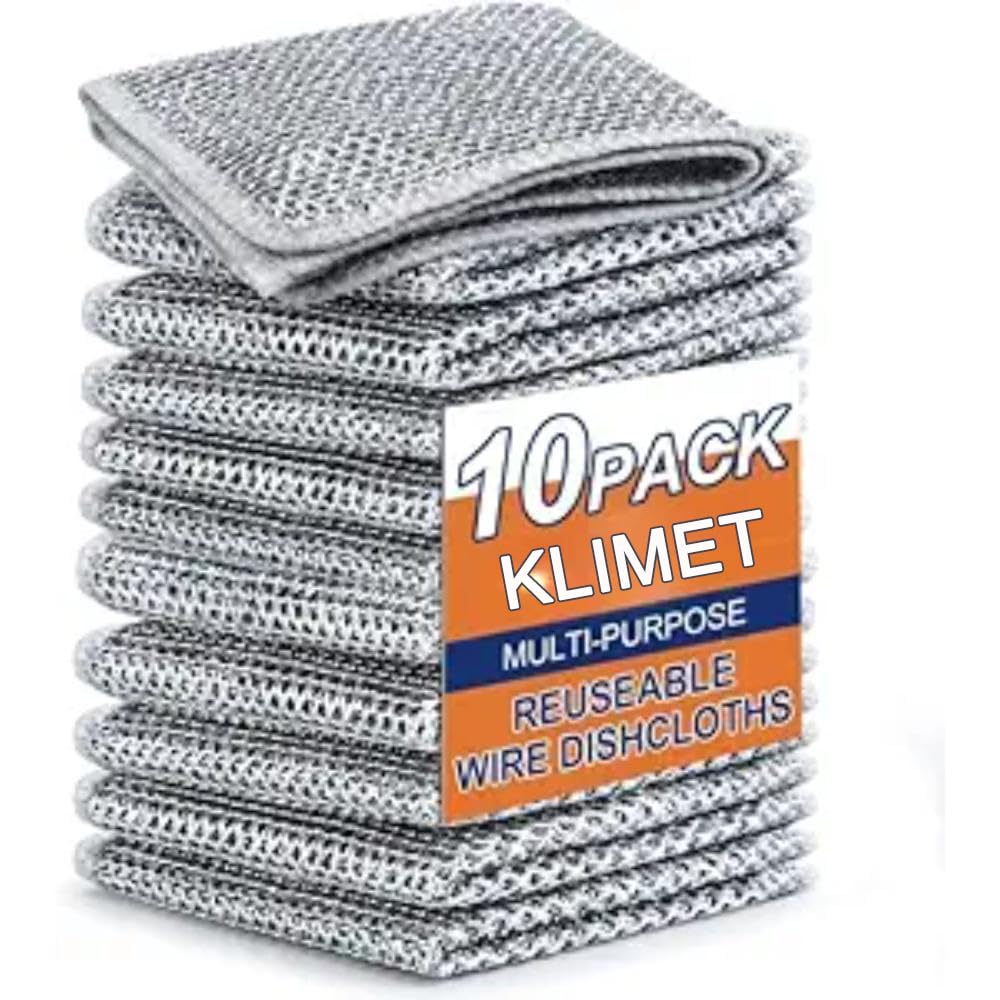 KLIMET Multipurpose Wire Dishwashing Rags for Wet and Dry Stainless Steel, Dish wash Cloth Reusable, Washable Scrubber Washing Dishes Sinks Counters Easy Rinsing Machine Washable (Pack of 10) (B0D7D25XCM) Amazon Price History, Amazon Price Tracker