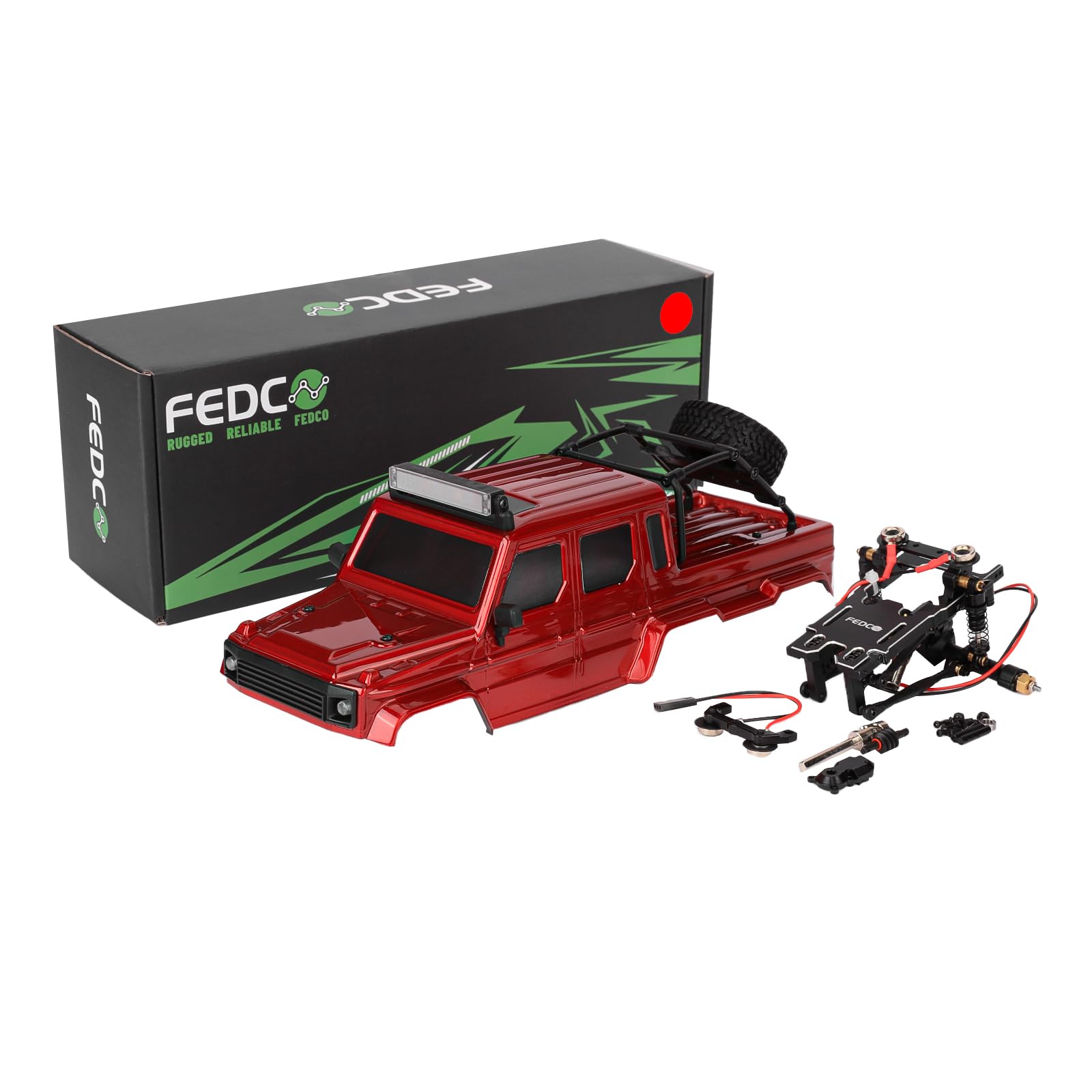 FEDCO SCX24 Body 6x6 Conversion Kit PC Hard Body Shell with Lights Frame-Axle Assembly for Bronco JLU C10 Basecamp Axial SCX24 6ร6 RC Crawler Upgrades