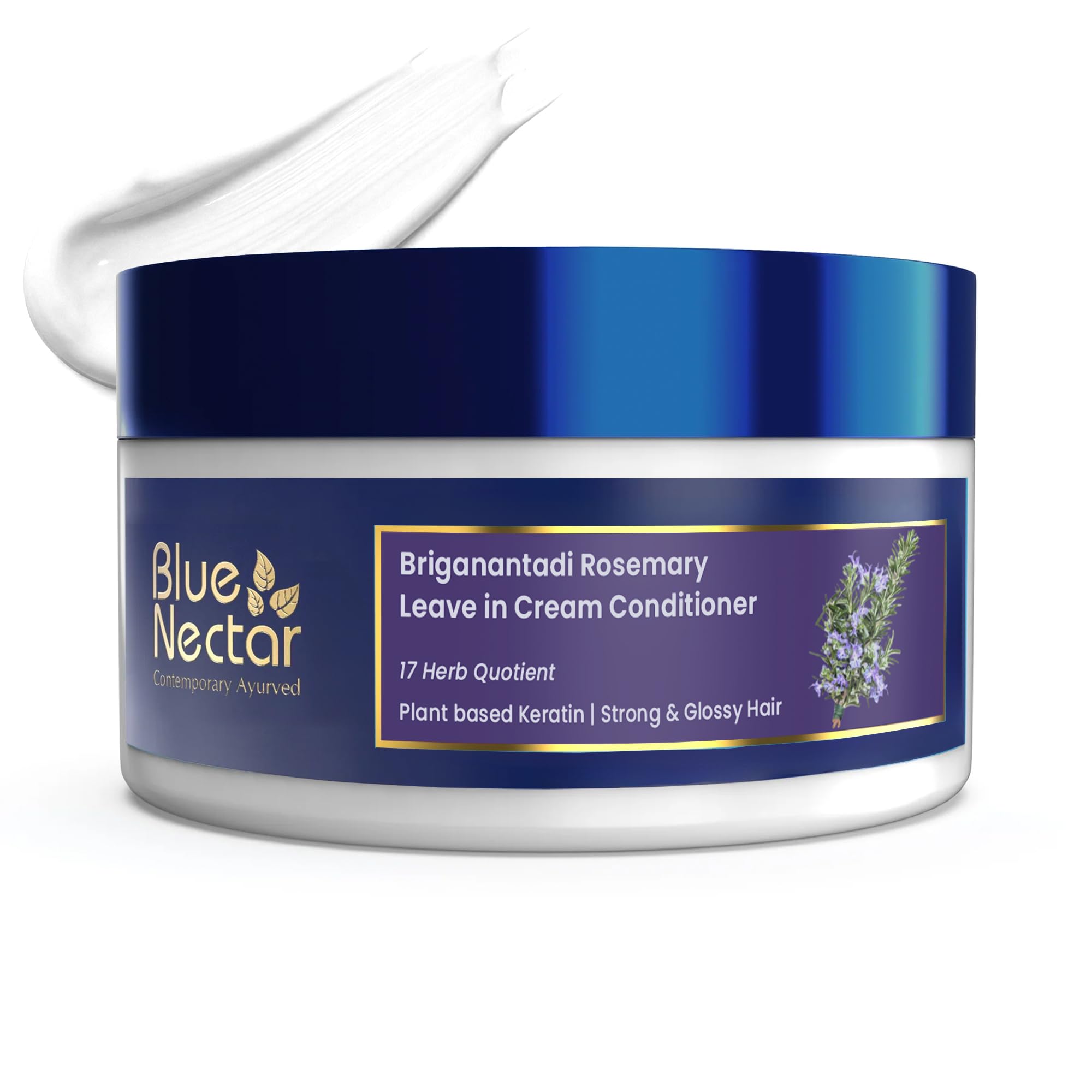 Blue Nectar Crème après-shampoing sans rinçage au romarin | Contrôle des frisottis pour cheveux lisses et faciles à coiffer | Tous types de cheveux (16 herbes, 200 g)