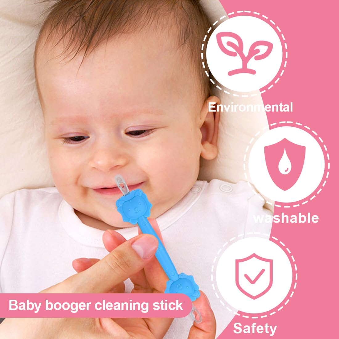 3 pezzi Nasenreiniger Baby, Igienico, Adatto per Casa e Viaggi, Silicone Orange Booger Remover Stick di Rimozione del Cerume, Uso Sicuro per la Cura del Neonato, Orecchie Bambini, Ear Cleaner