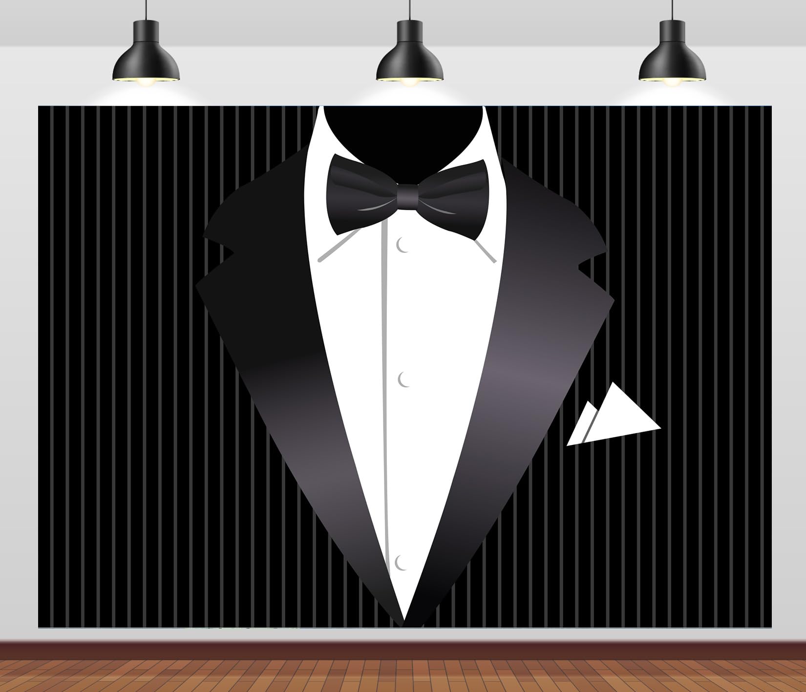 CORFOTO 8x6ft Fabric Striped Tuxedo Backdrop Black Tuxedo White Bow Tie Suit Gentleman Birthday Backdrops Tuxedo Photo Background Tuxedo Party