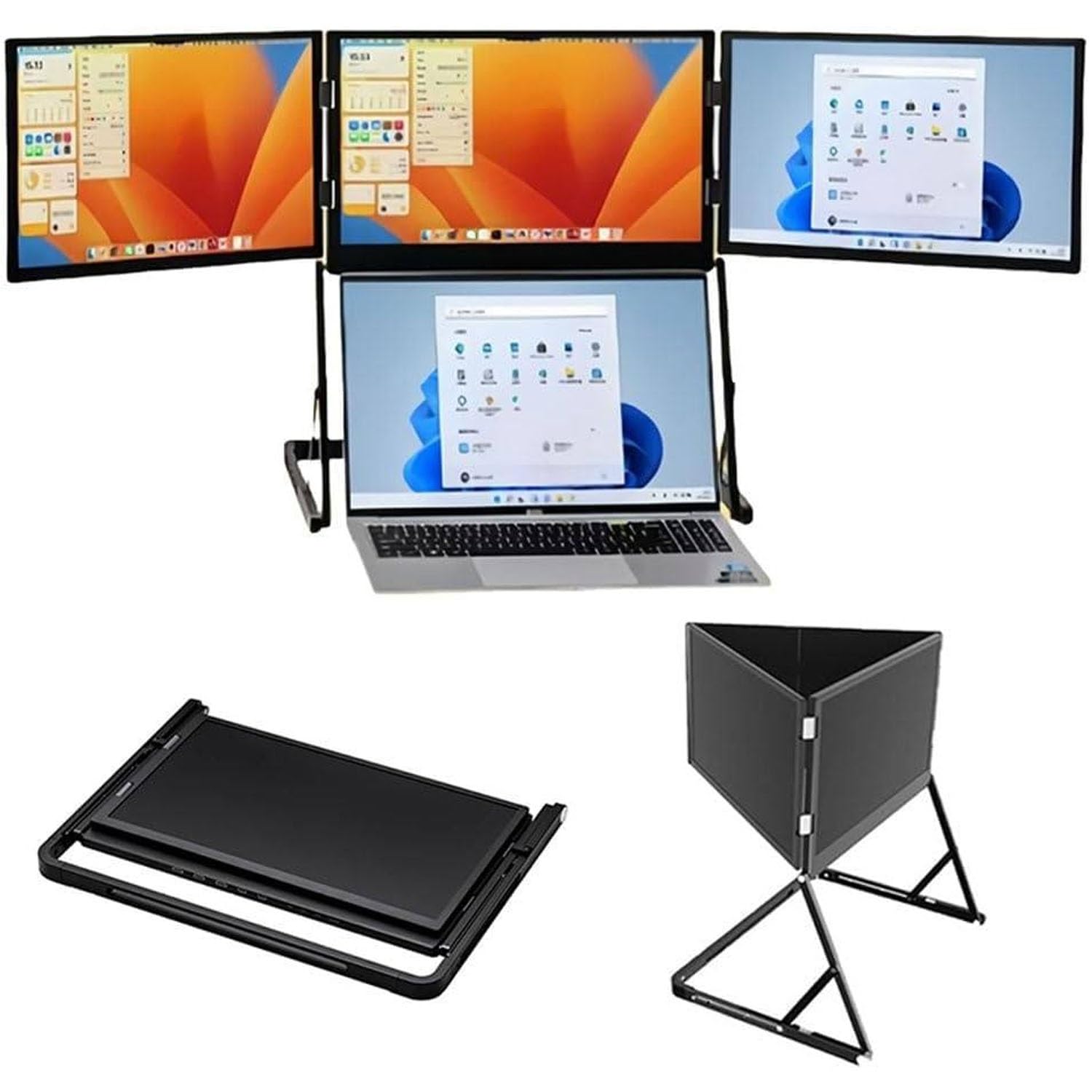 Przenośny potrójny przedłużacz monitora z ekranami IPS FHD 1080P HDR IPS, regulowana wysokość, USB-C i HDMI, kompatybilny z laptopami, aluminiowa konstrukcja