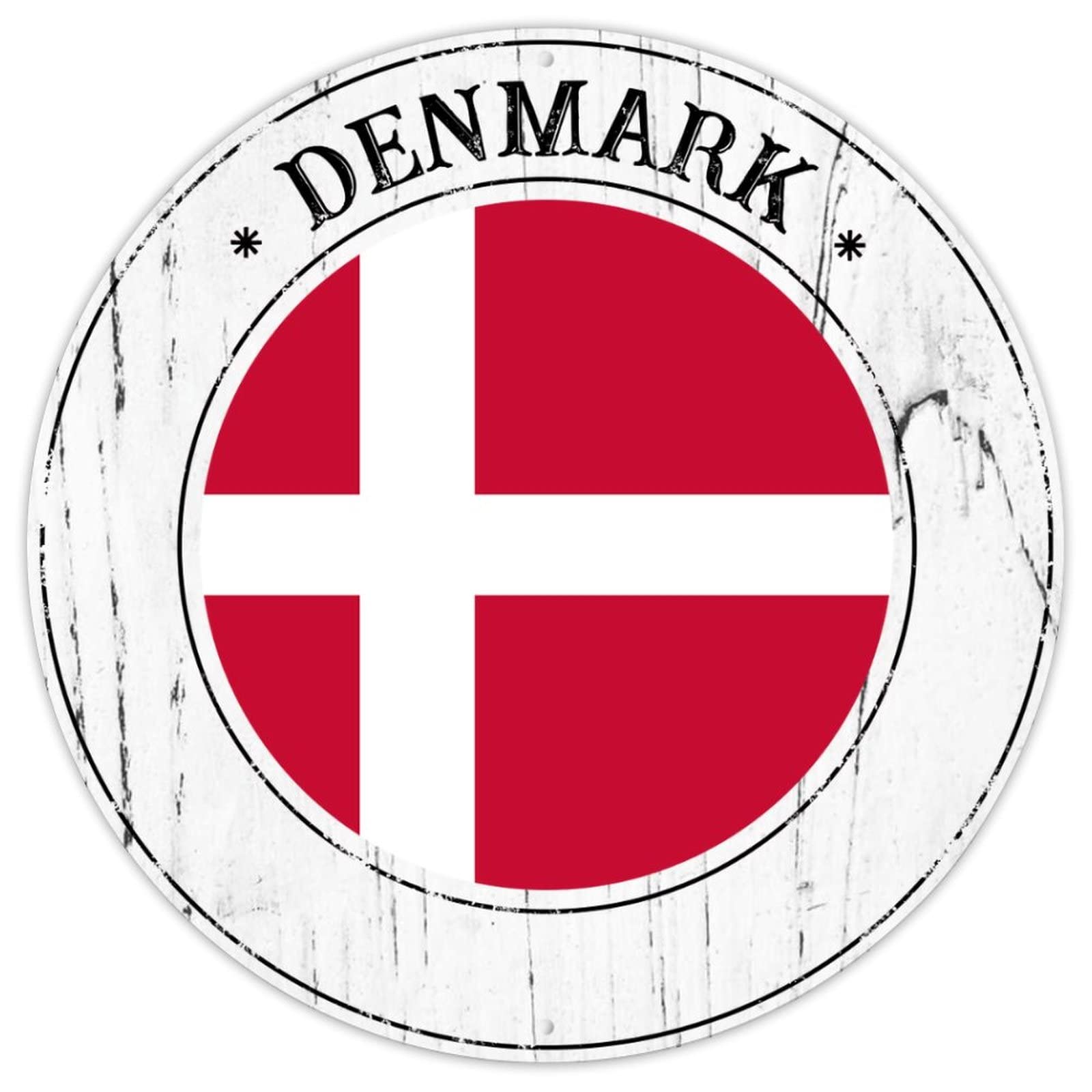 CowkissSign Denmark Metal Plaque Tin Sign Denmark National Flag Vintage Metal Wall Decor Country Souvenir Round Sign Quality Metal Sign for Front Porch Laundry Room 9x9in Housewarming Gift