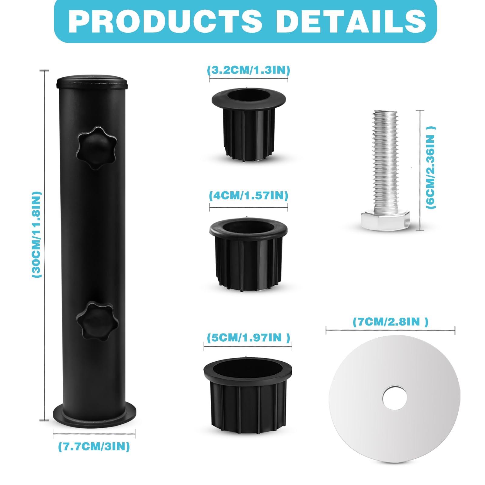 CANIPHA Umbrella Pole Replacement Portaombrelli Esterno, Staffa Montaggio per ombrellone in Metallo, portaombrelli Universale per Tubo Ricambio per Base per ombrellone Resistente per Piscina (Nero)
