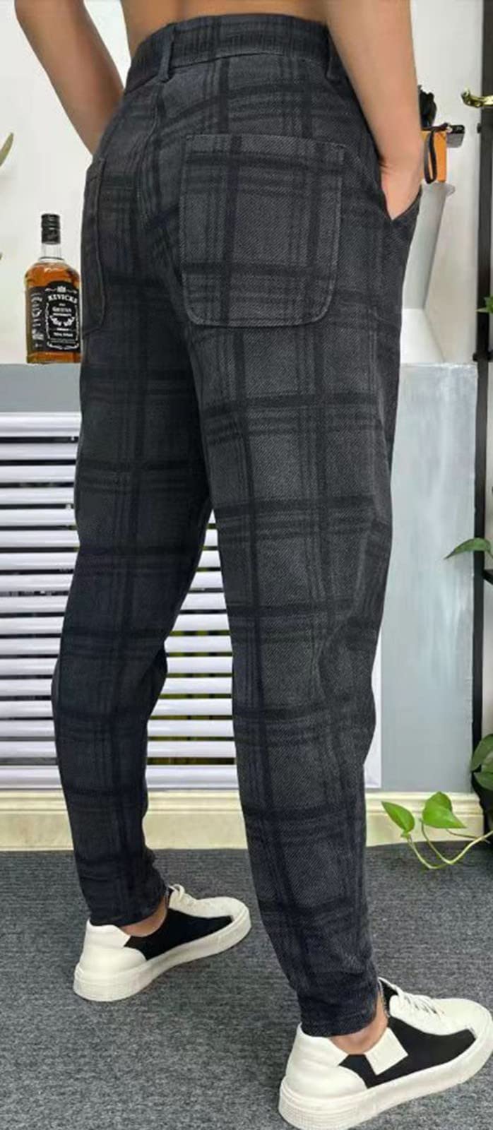 Pantalone Da Uomo A Quadri Con Vita Elastica Casual,Sottile Uomo Pantaloni Da Jogging Slim Fit,Con Tasche Alla Moda Pantaloni A Sezione Eleganti 1,33